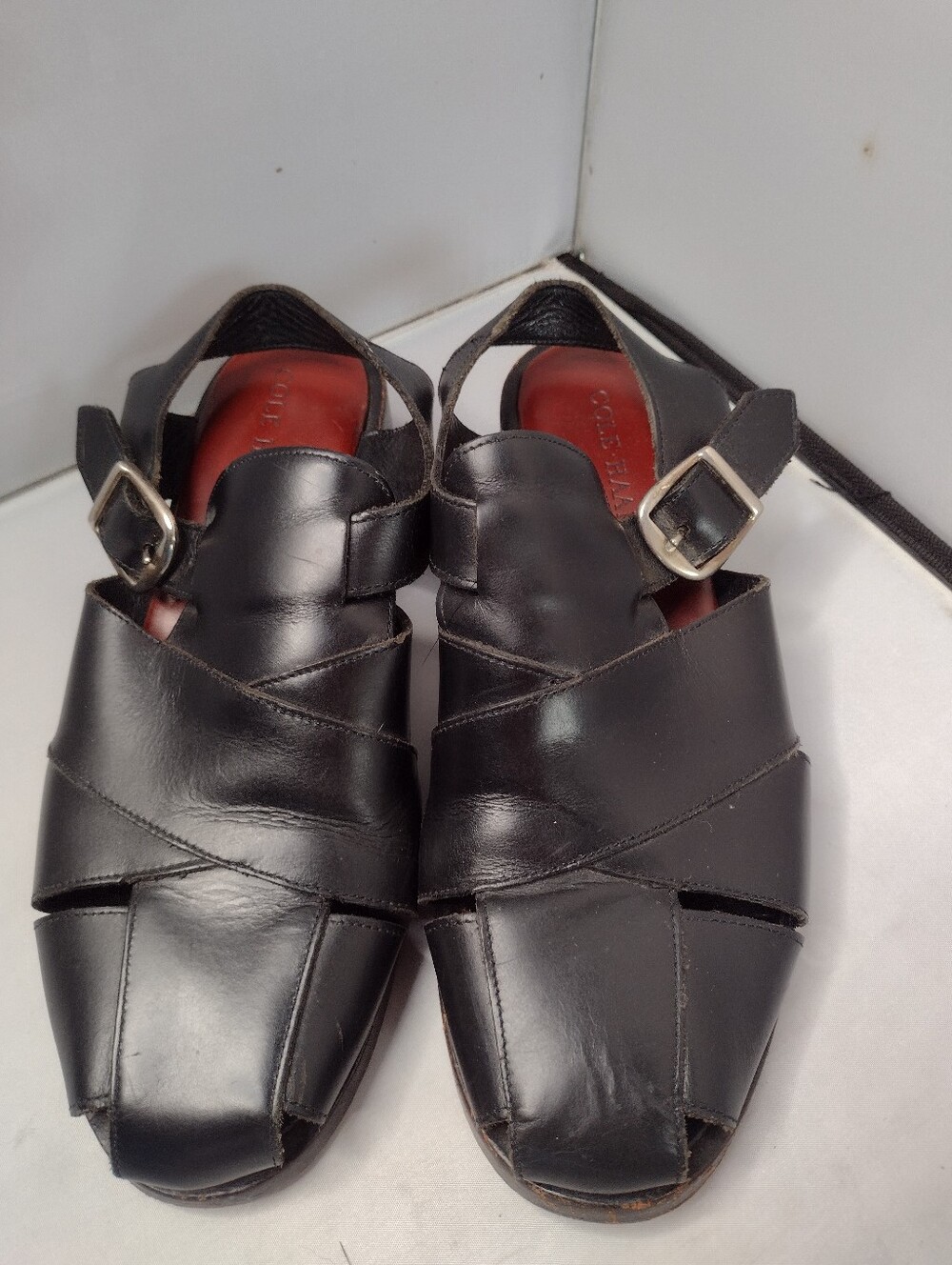 Cole Haan Womens 7.5 Fisherman Sandals Black Leather Dress Shoes B6